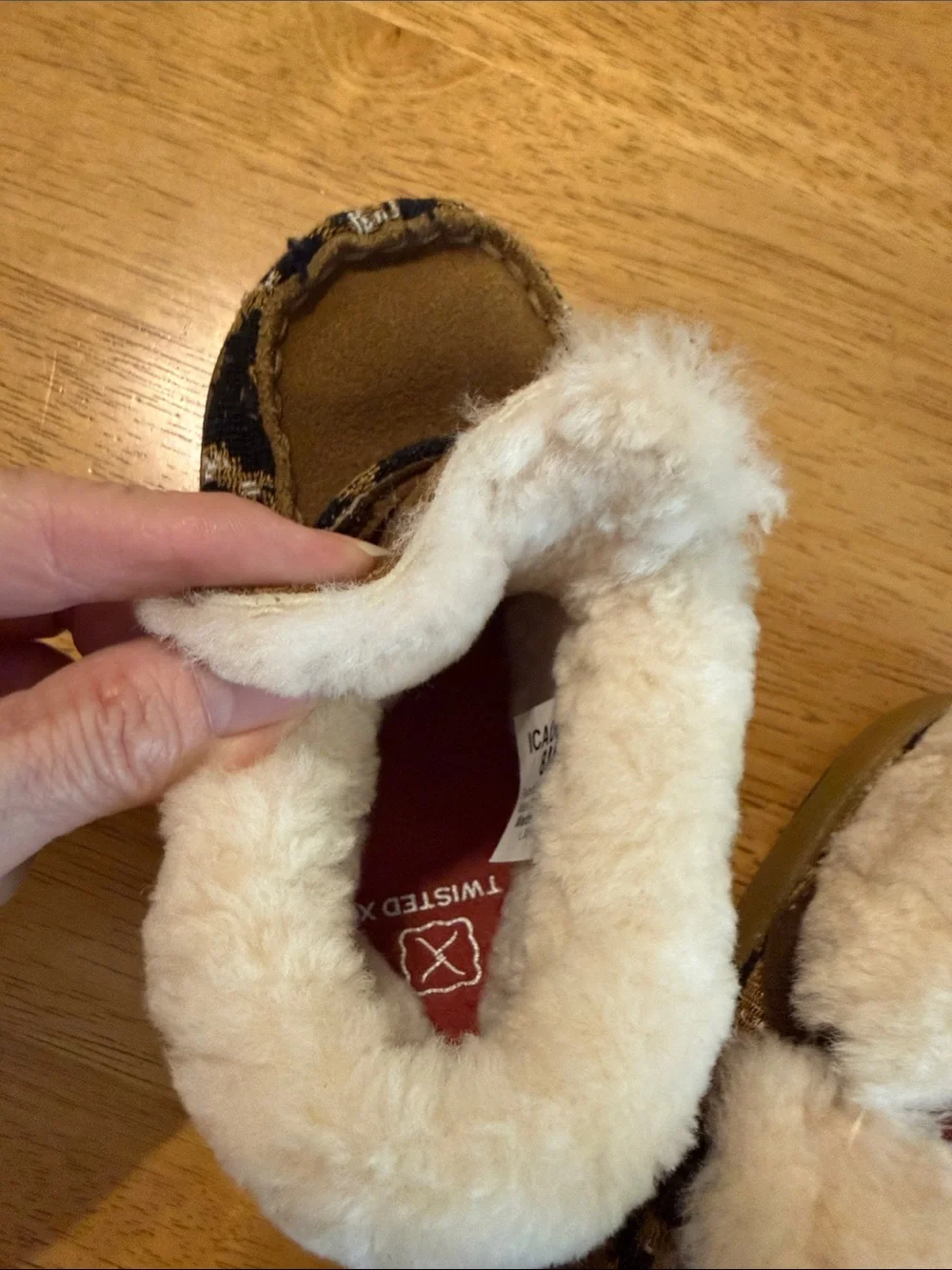 Twisted X Kids Moccasin-Style Slippers in Tan and Cream with Black Trim
